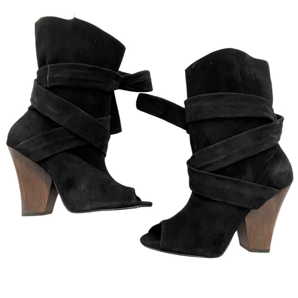 IRO Suede Peep Toe Booties Wrap Strap - Picture 6 of 16